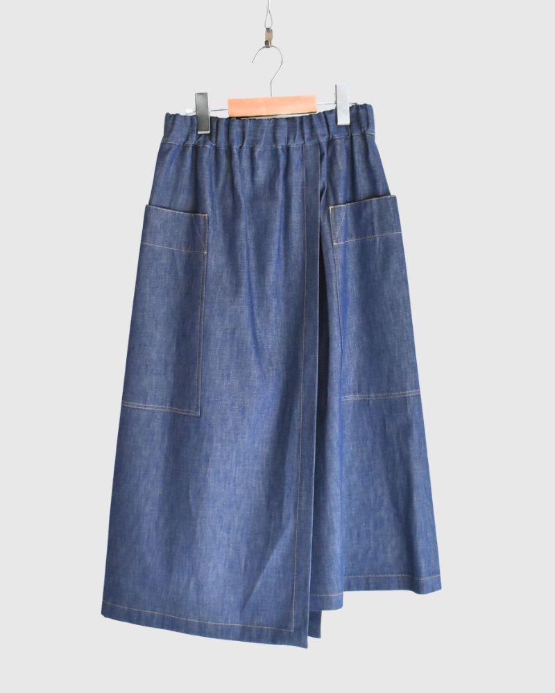 HEART-DENIM Asymmetrical Wrap Skirt in Blue