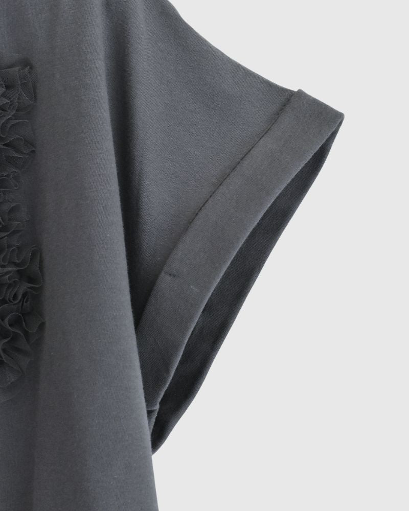 Tulle Embroidered Cotton Jersey Pullover 'NATTI' in Charcoal