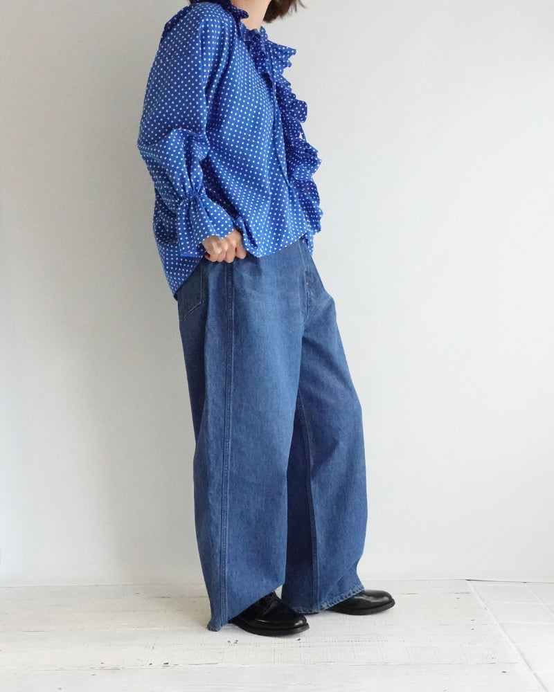 Dot Frill Blouse in Blue