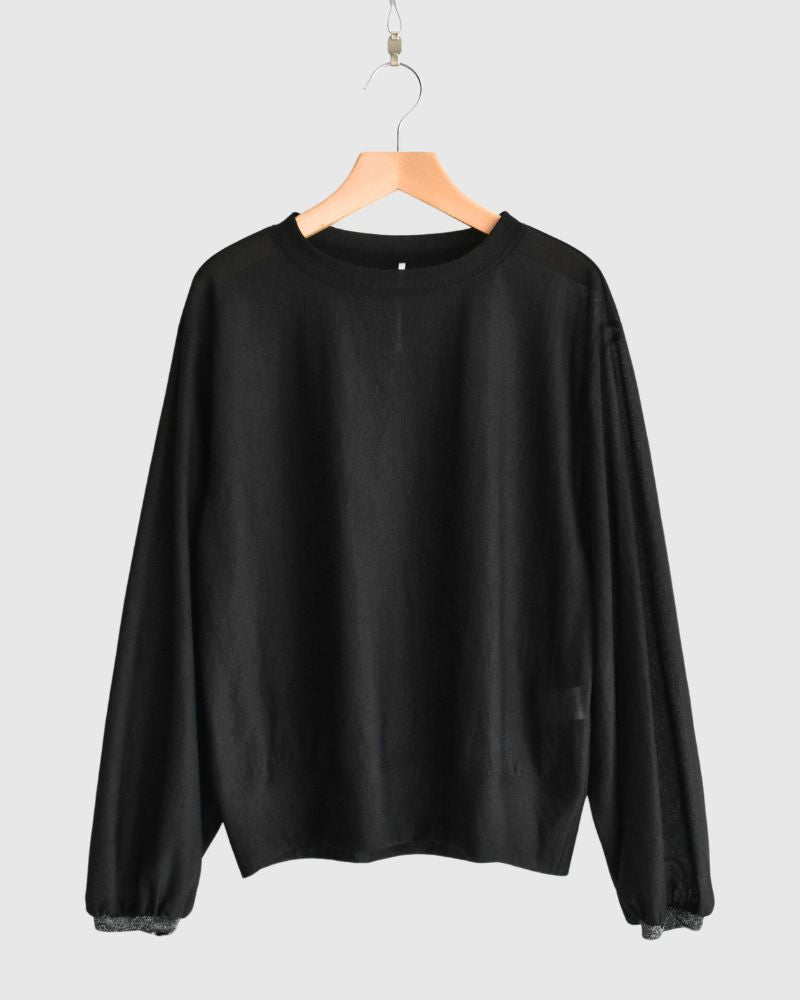 Sheer Volume Sleeve Blouse in Black