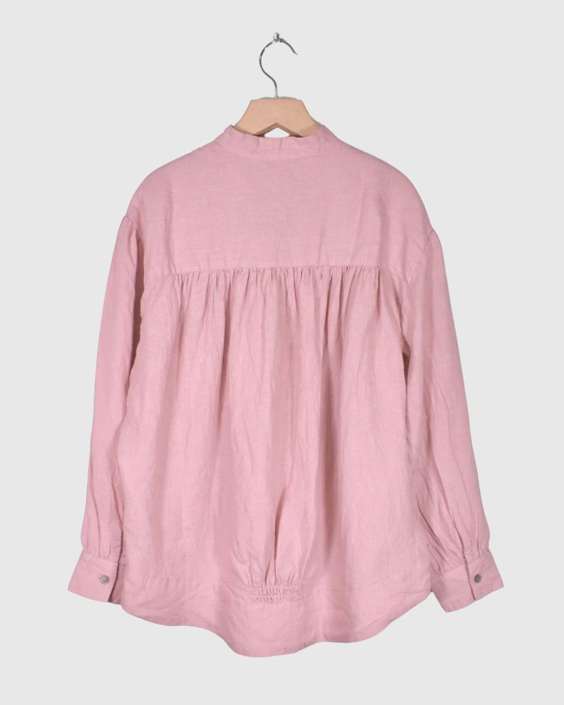 Linen Gather Shirt in Pink