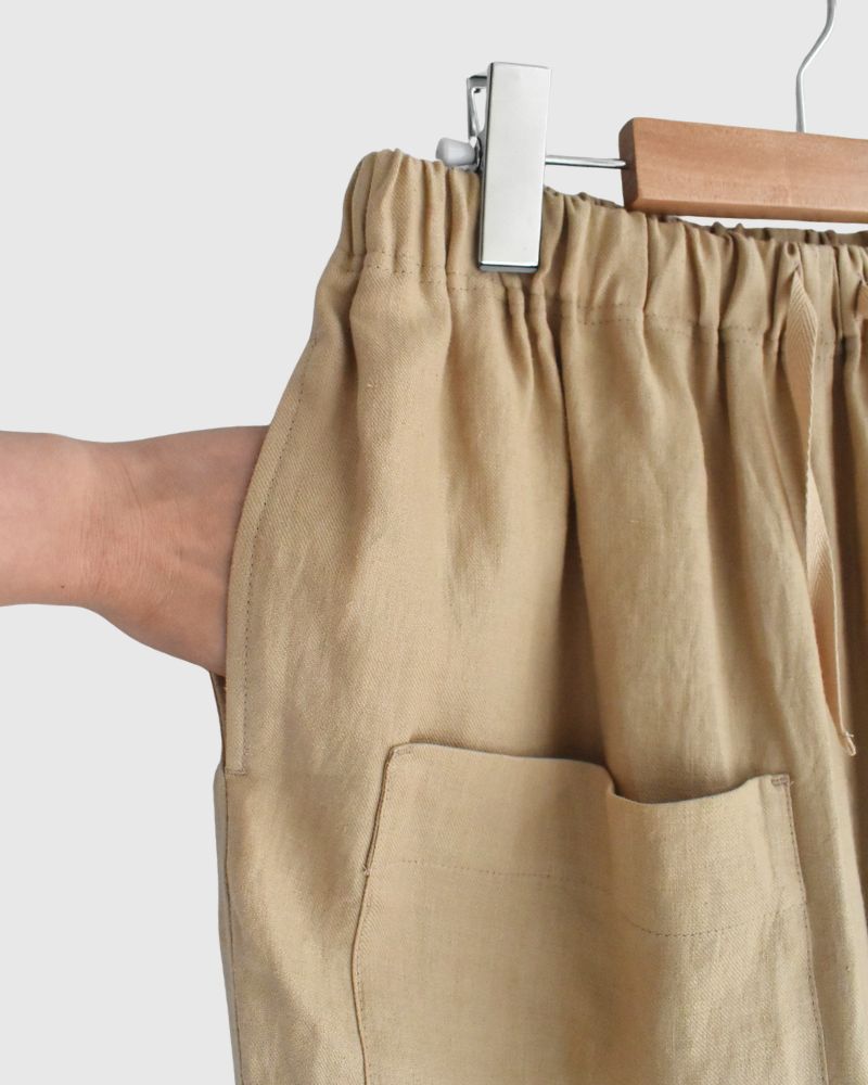 Asymmetric Pocket Baker Pants (LINEN) in Beige