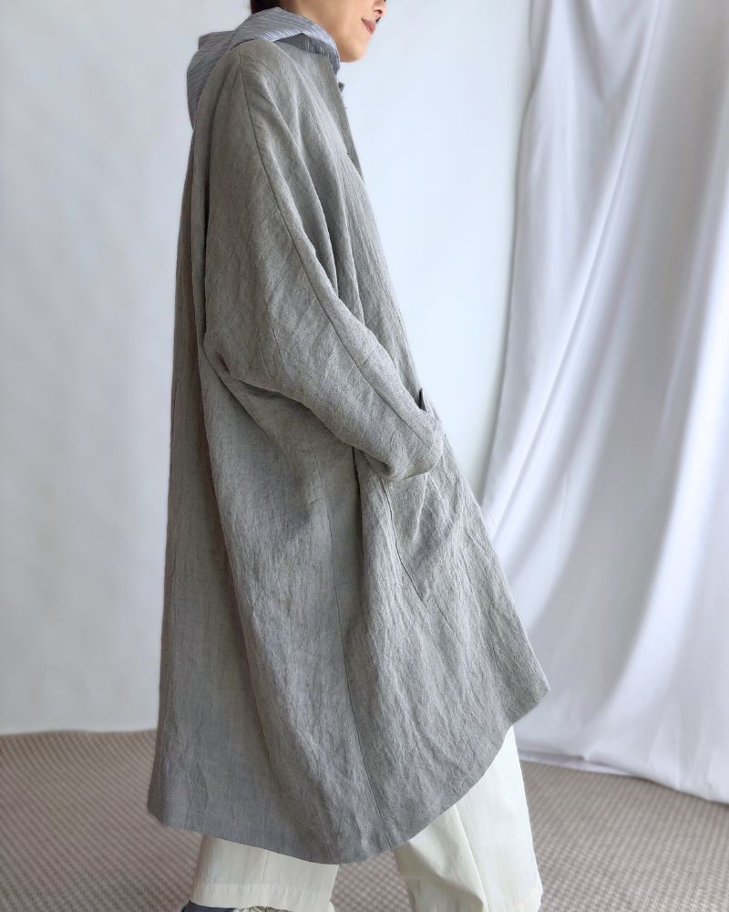 Linen Hemp Dolman Coat in Sumi