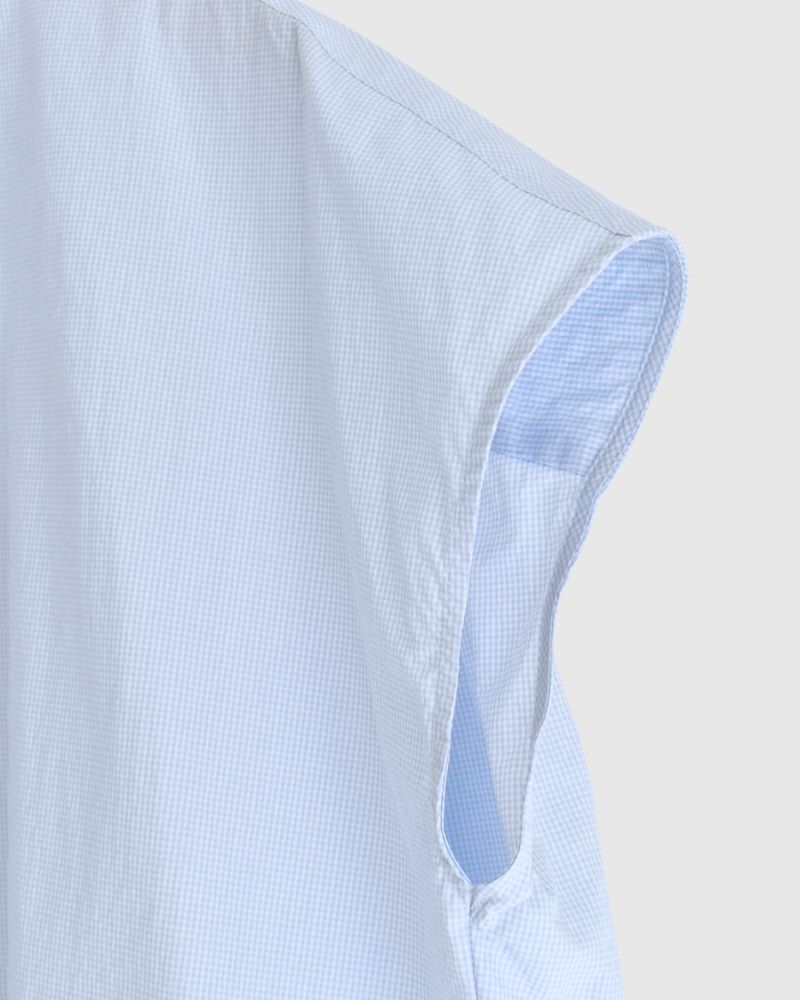 TENDER-W Back Gather French Sleeve Blouse in SaxCheck