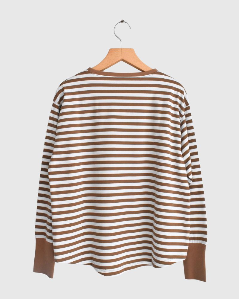 Gizandi Jersey Striped Long Tee in Brown/Off