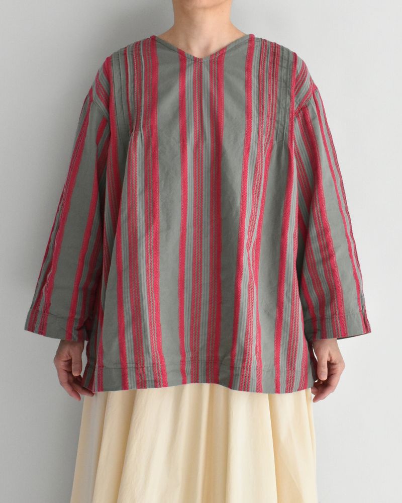 Jacquard Stripe Shirt in Khaki/Pink