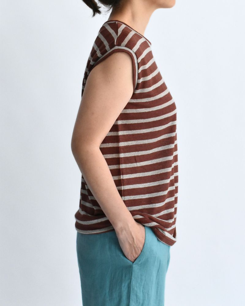 Border Tank Top in Brown/Natural