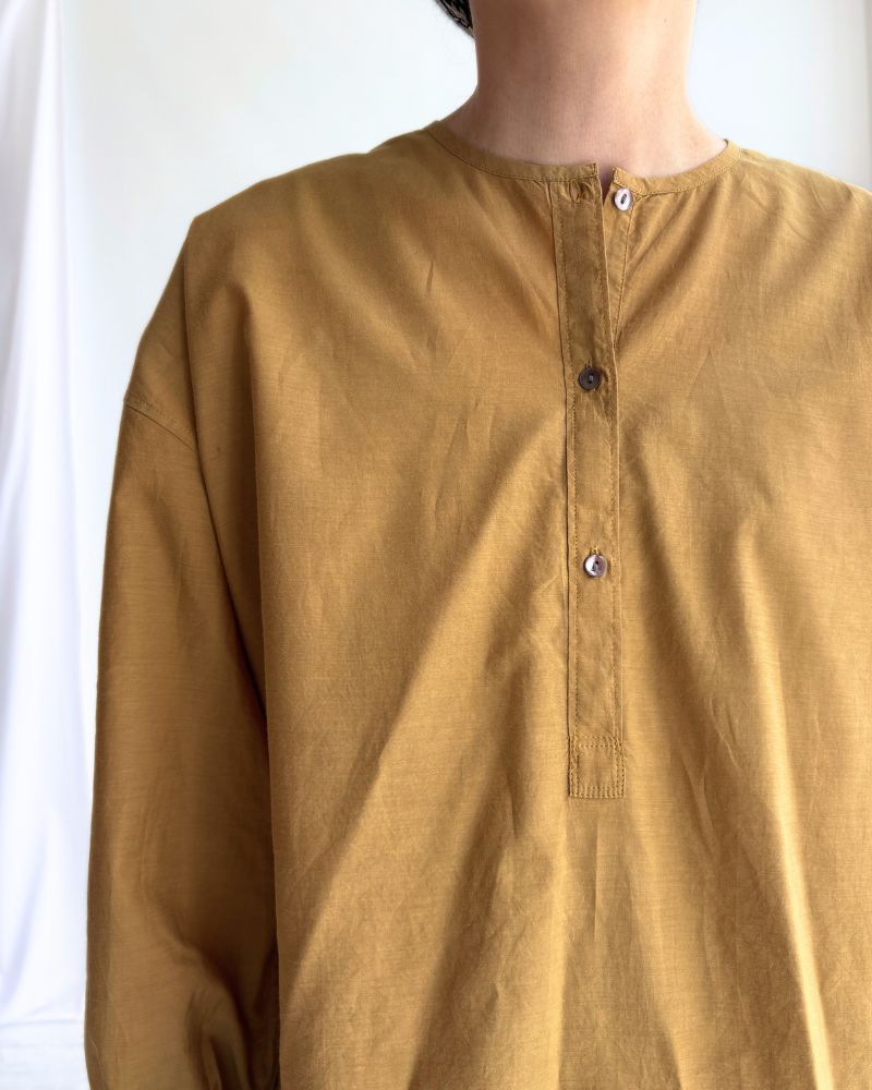 BANGALORE COTTON/SILK PLAIN PULLOVER SHIRT in MustardYellow