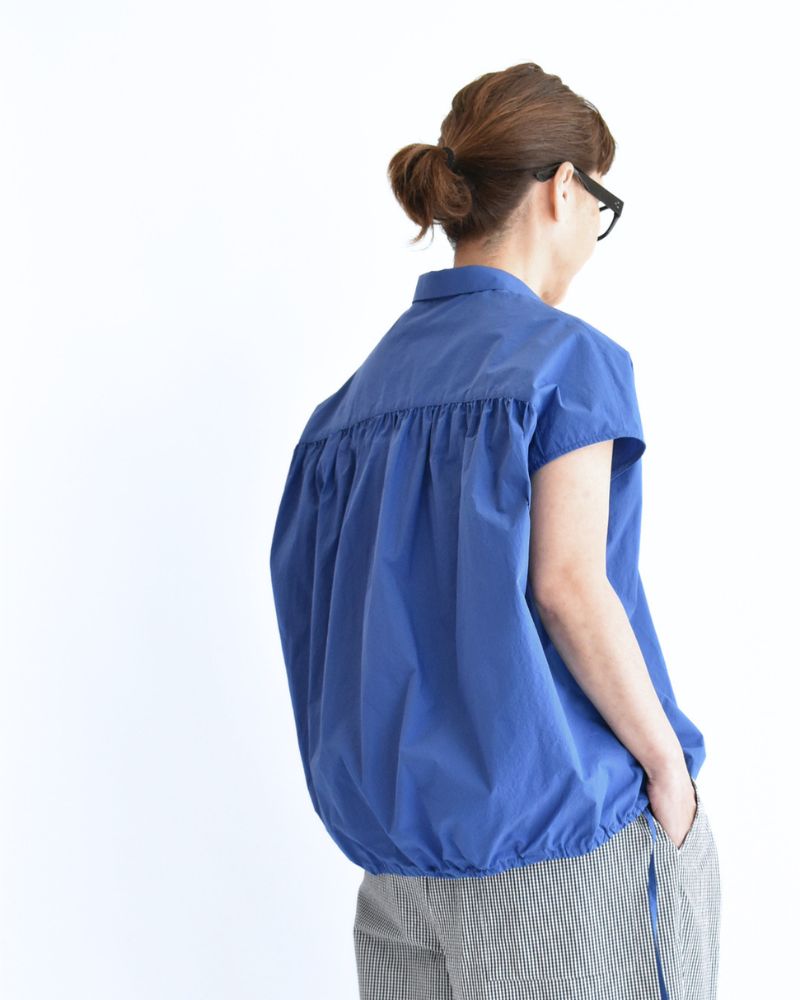 TENDER-W Back Gather French Sleeve Blouse in Blue