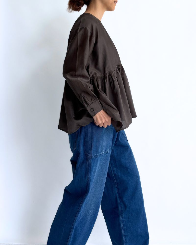 RAHASTHAN TUCK GATHERED PULLOVER in Gray