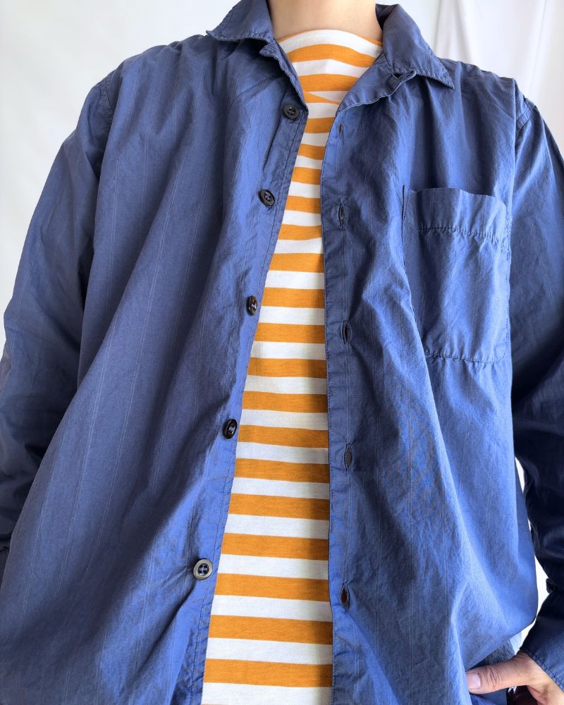 COTTON STRIPE OVERDYE ONE-UP COLLAR SHIRT in Blue