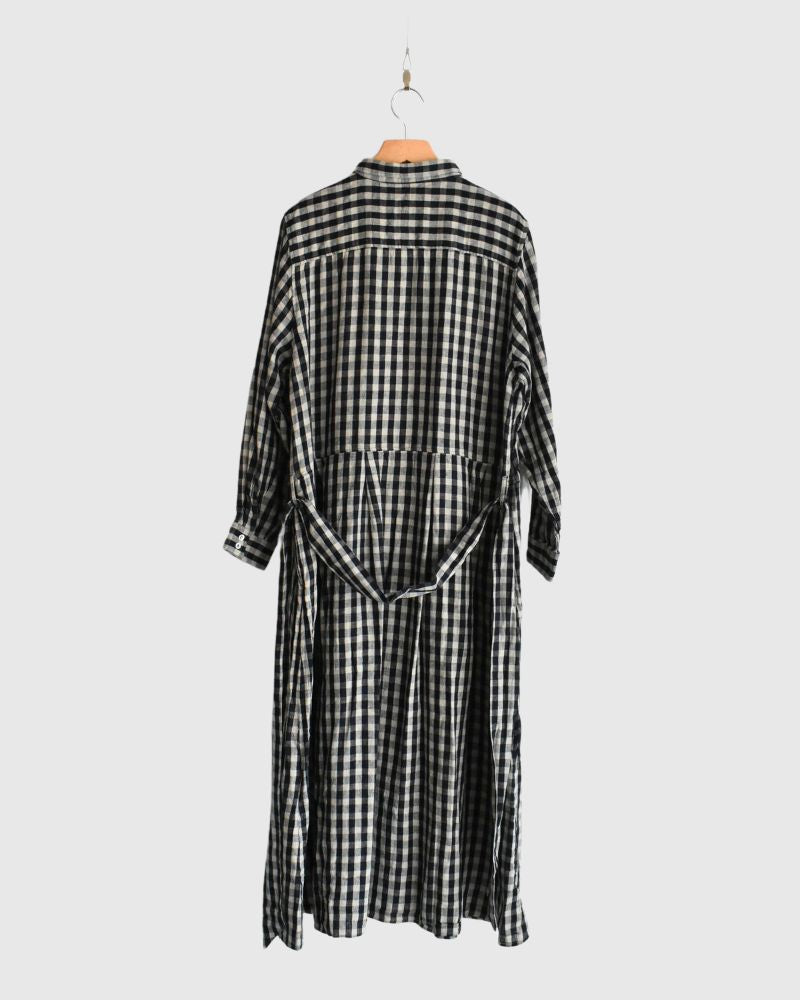 Linen Cotton Gingham Dress in Indigo/Natural