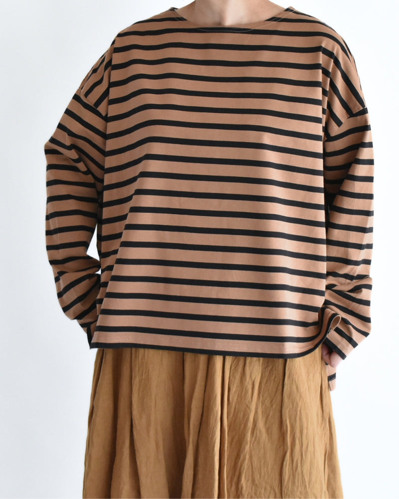 Cotton Striped Pullover in Mocha/Black