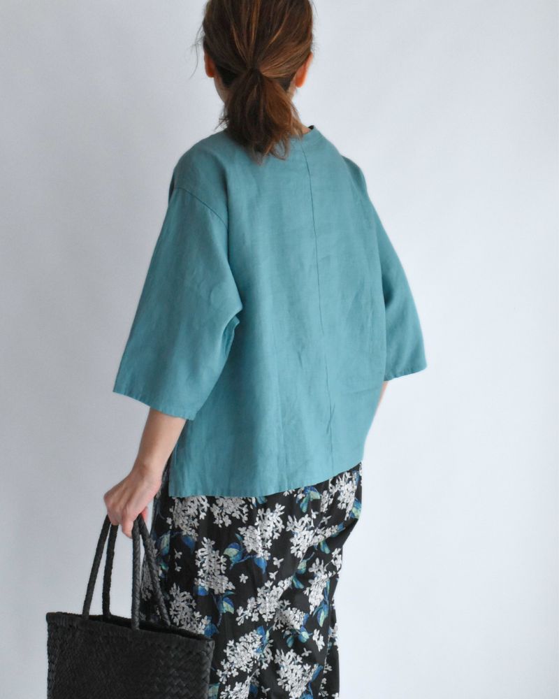 Color linen pullover in Turquoise