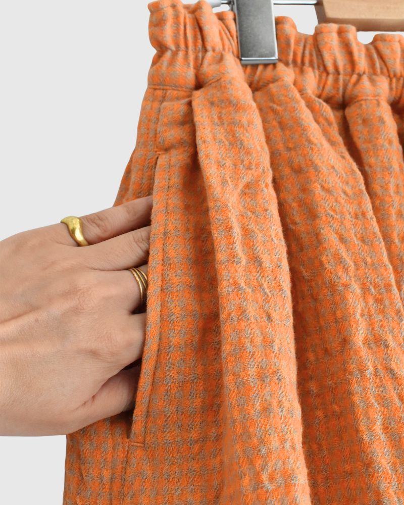 Wool Cotton Gingham Skirt in Orange/Mocha