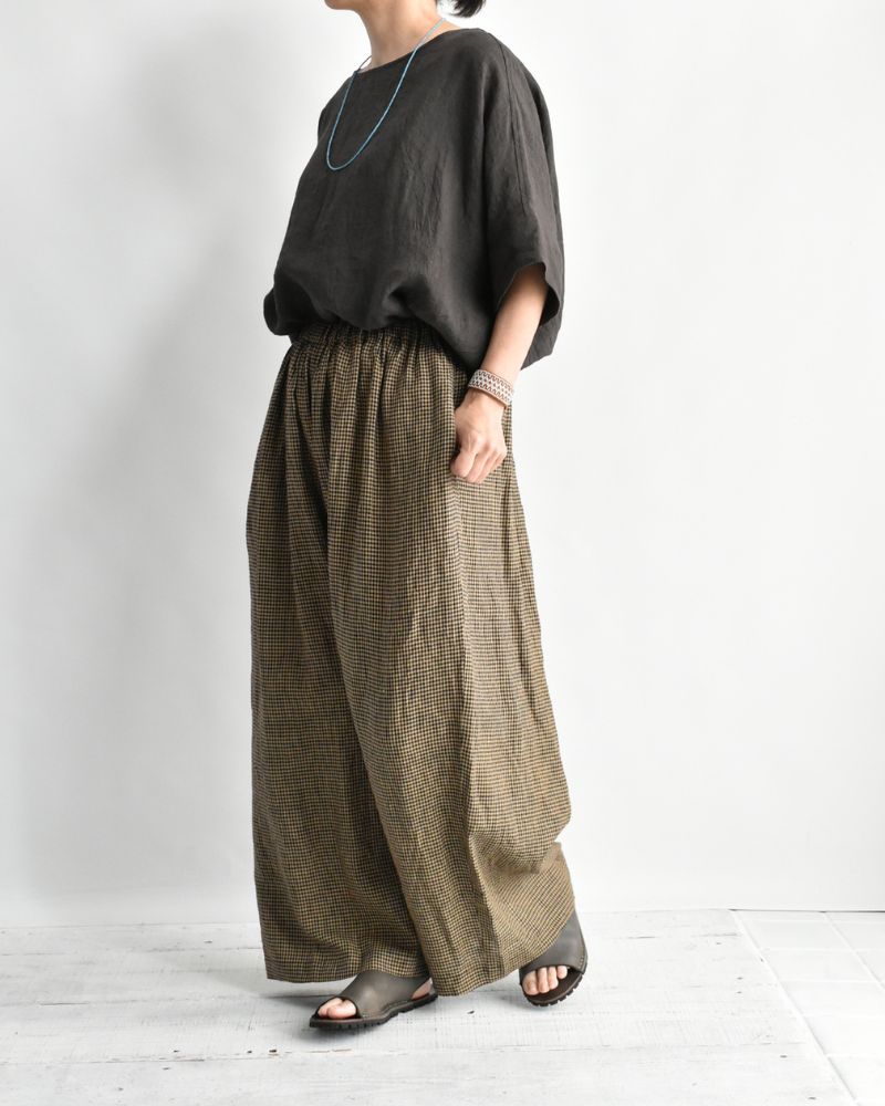 Wide Cocoon Gathered Pants in Camel/Black