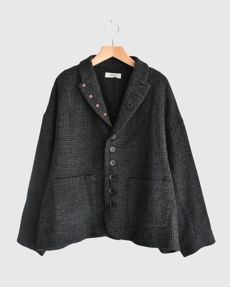 Wool Gauze Houndstooth Jacket in Charcoal
