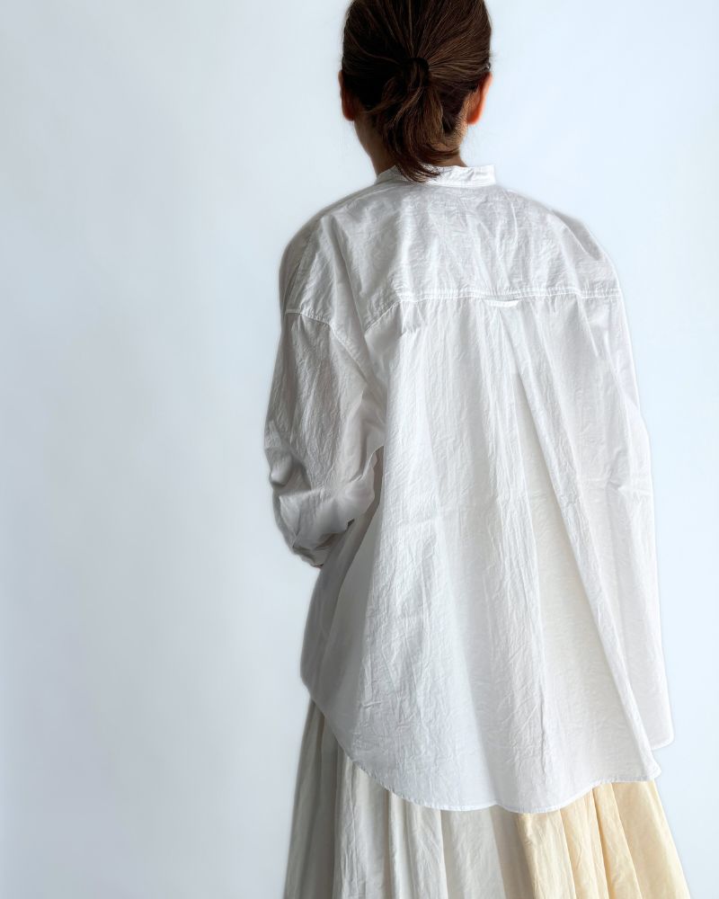 Band Collar Big Shirt in White