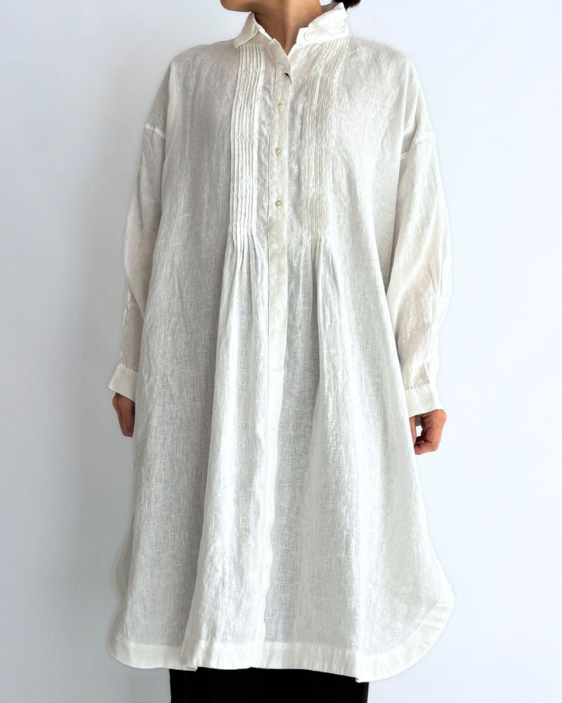 Linen Tuck Shirt Dress in White