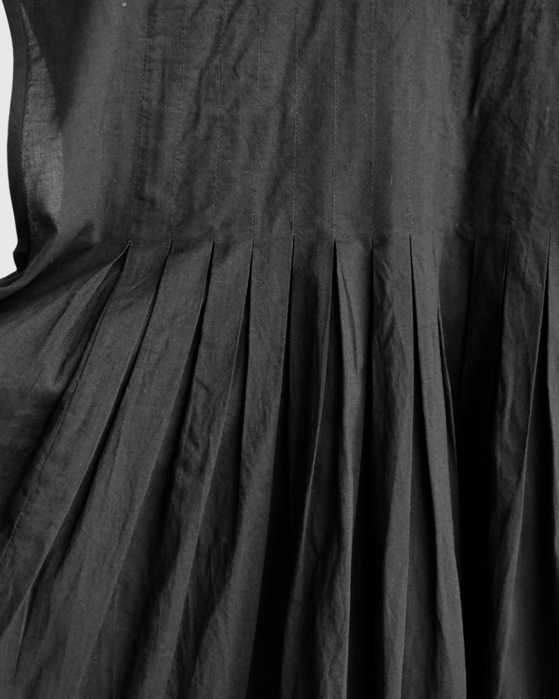 80s ORGANIC VOILE PLAIN CREW-NECK F/SLEEVE SHIRT WITH INVERTED PLEAT in Black