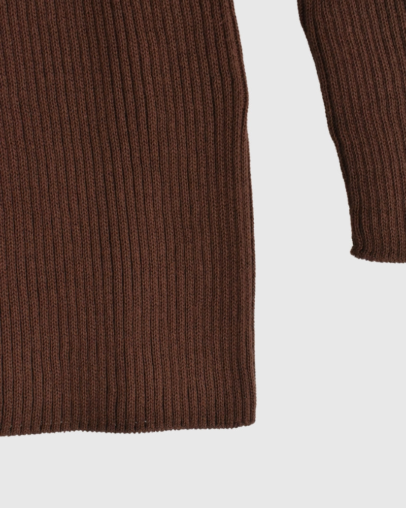 JAPAN WHOLEGARMENT Rib Knit Pullover in Brown