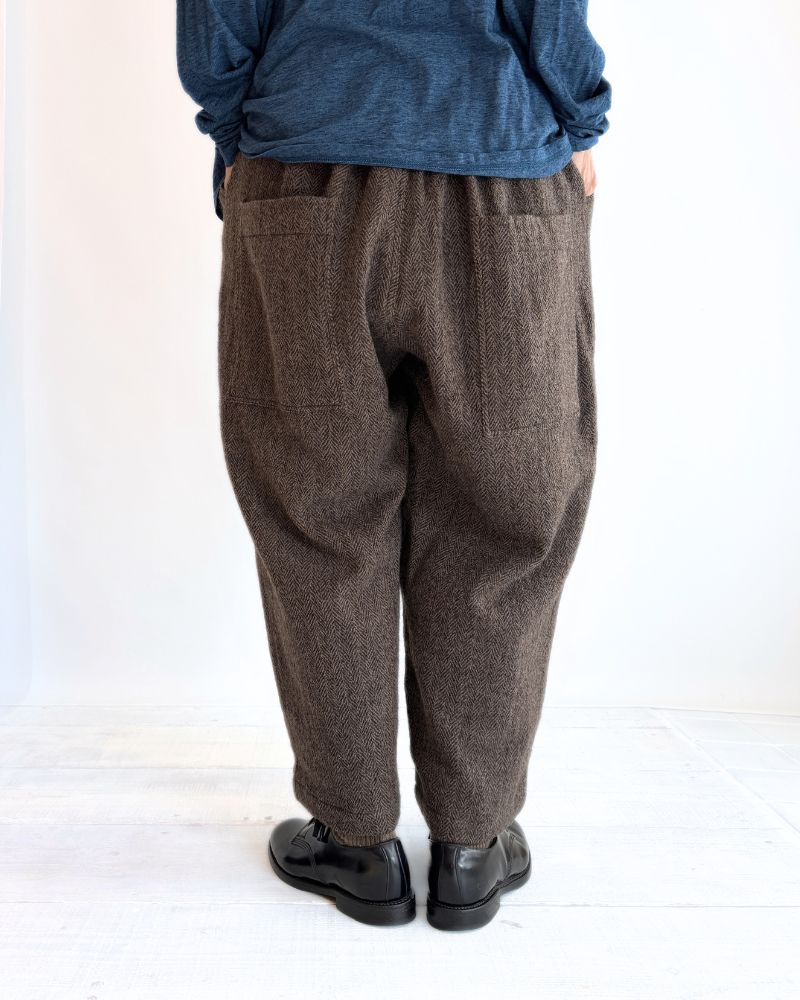 Wool Herringbone Pants in Brown