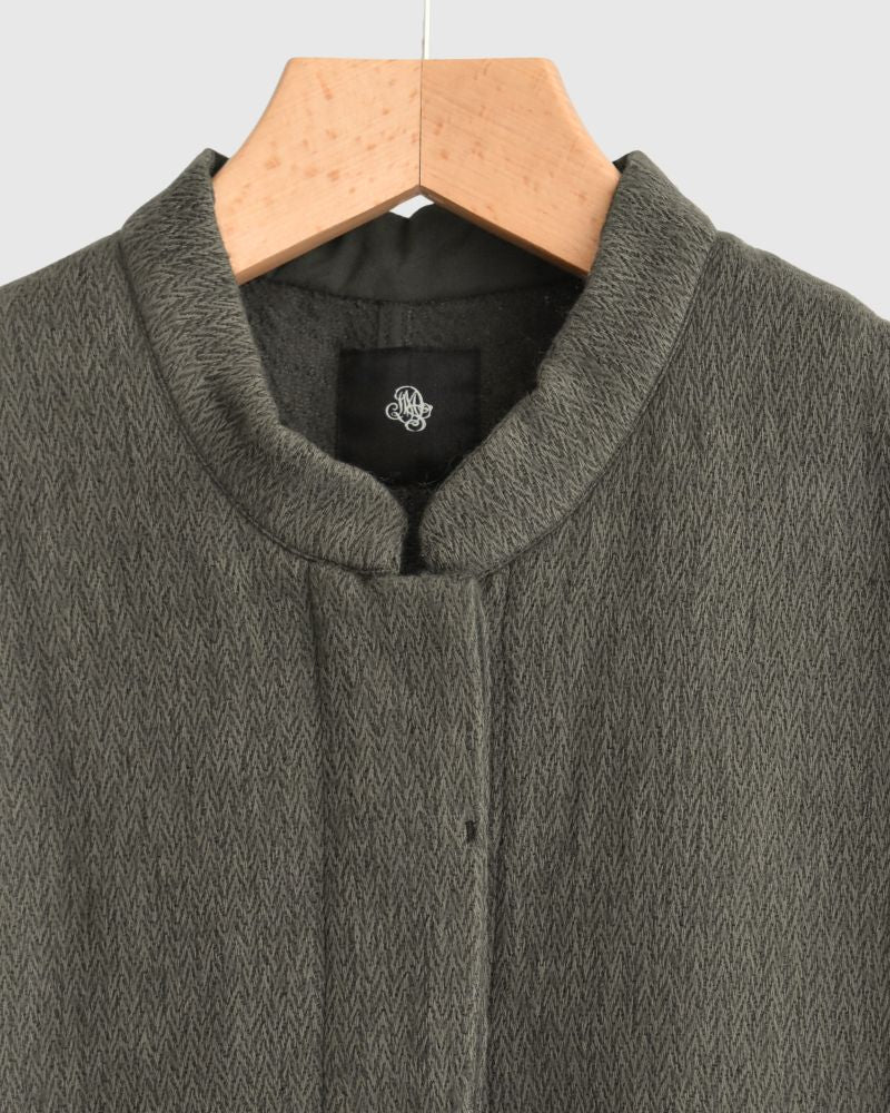 STAND COLLAR FLY FRONT JACKET in Olive