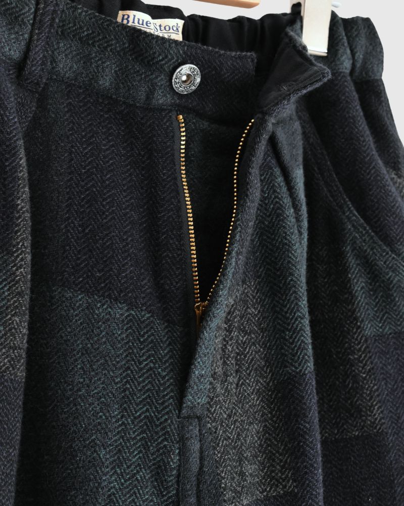 Patchwork Brushed Check Pants in Navy