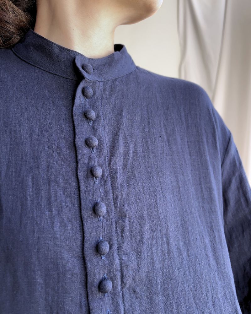 French Linen Dress in Navy