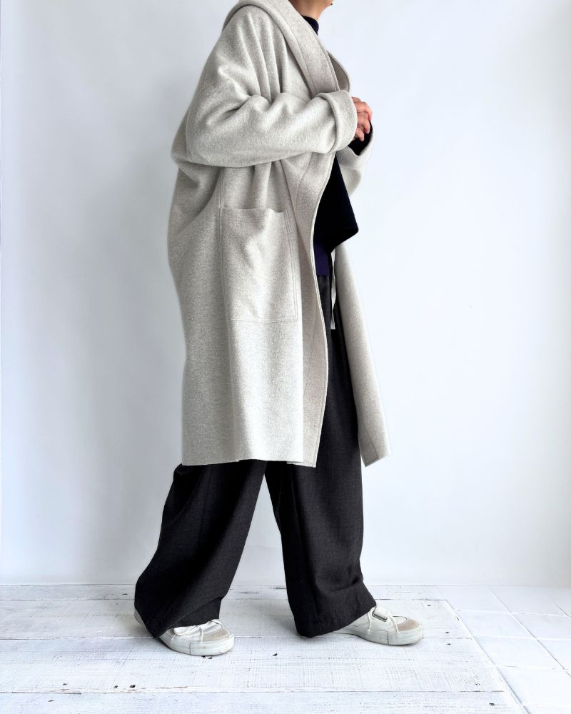 Felt Hooded Coat in OffWhite