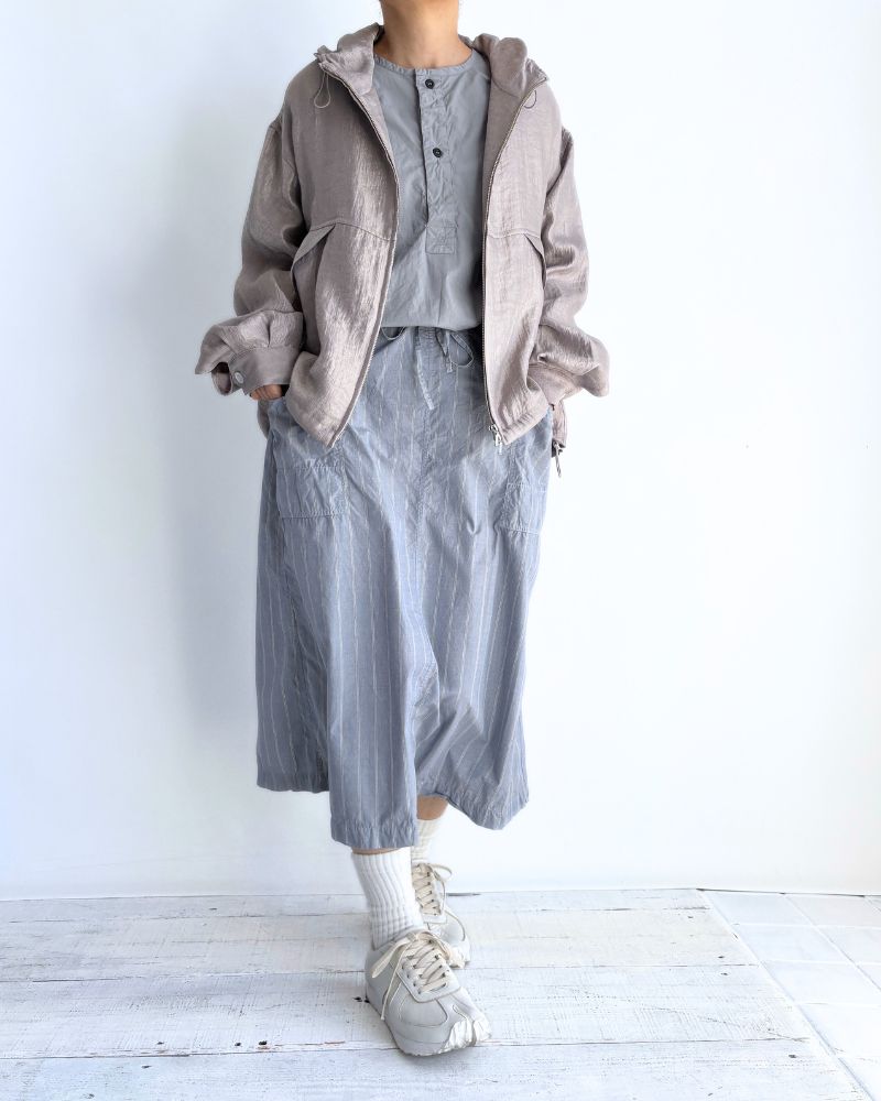 60s COTTON POPLIN OVERDYE HENRY NECK SHIRT in Blue