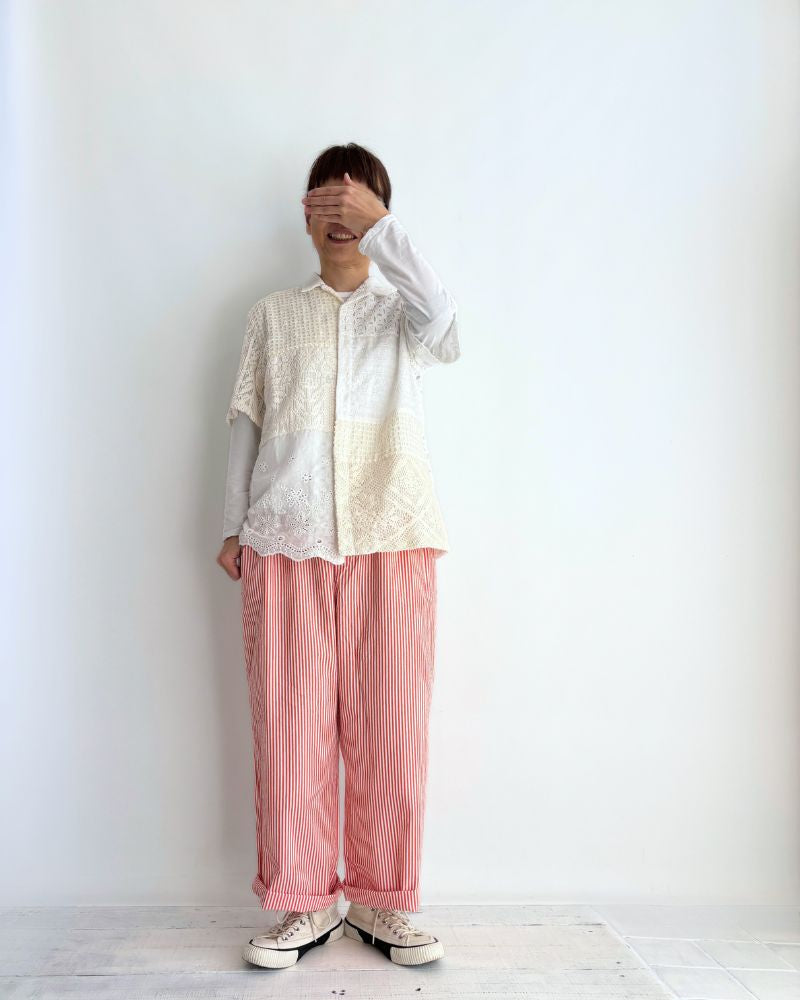 POPLIN STRIPE EASY PANTS in OrangeStripe