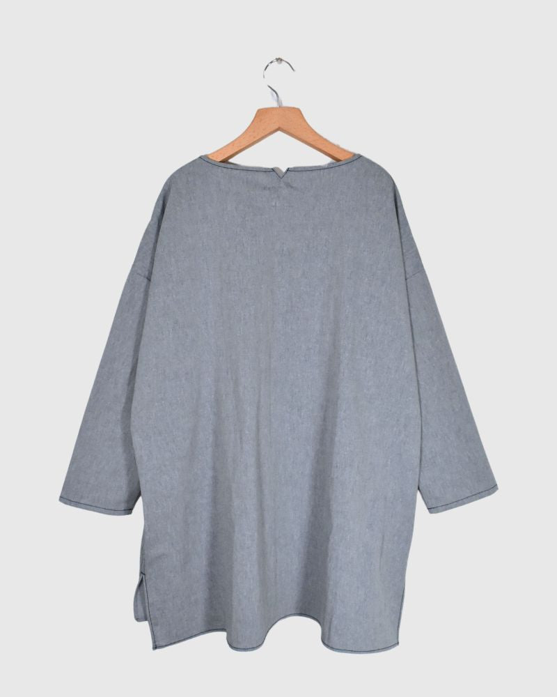 SOFT WASHER STITCH LONG PULLOVER in Navy