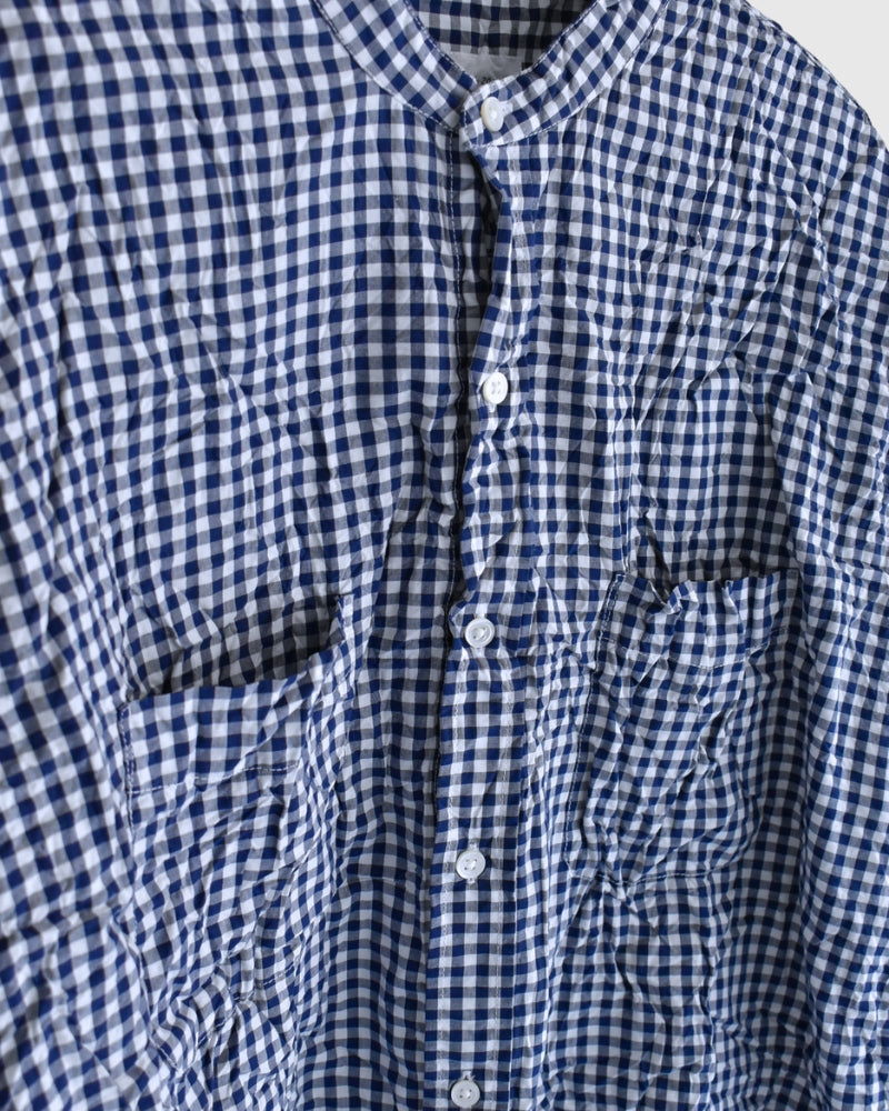 BANDED COLLAR L/SL OVERSIZED SHIRTS in BlueGingham