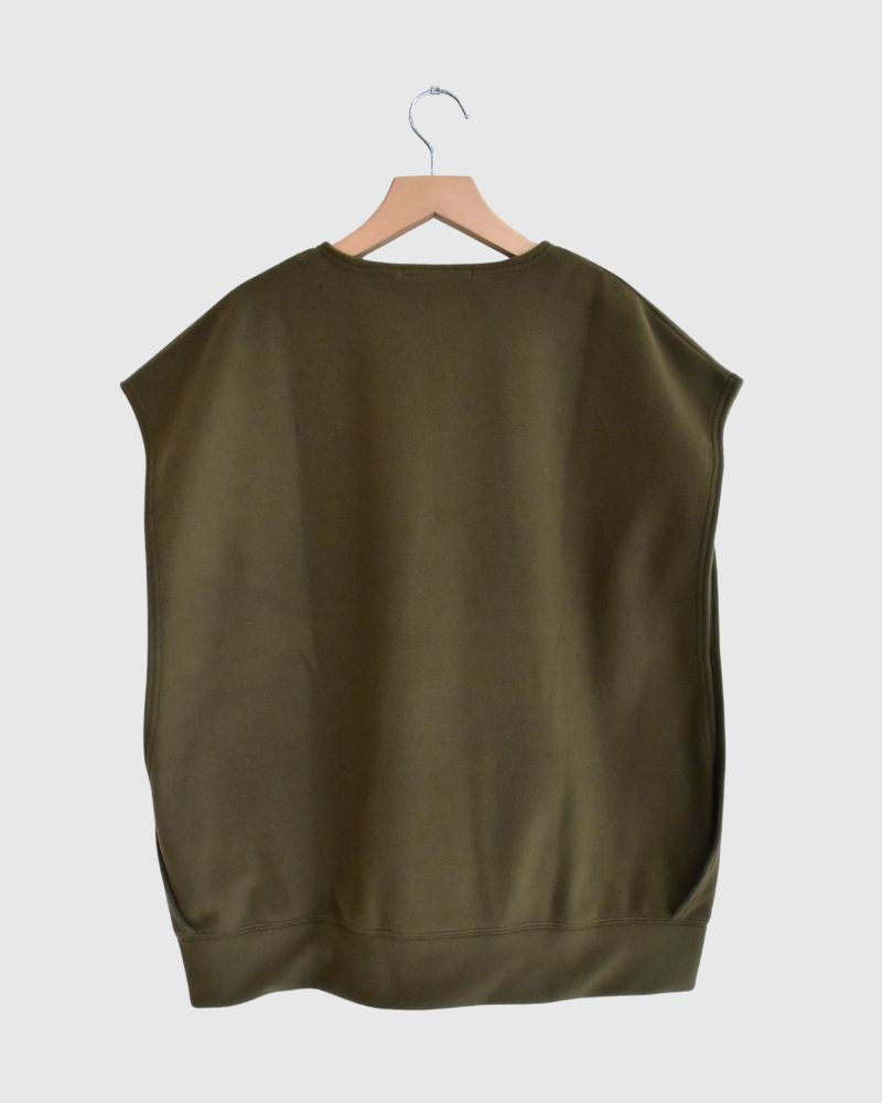 Utility Fleece Wide Vest in Khaki