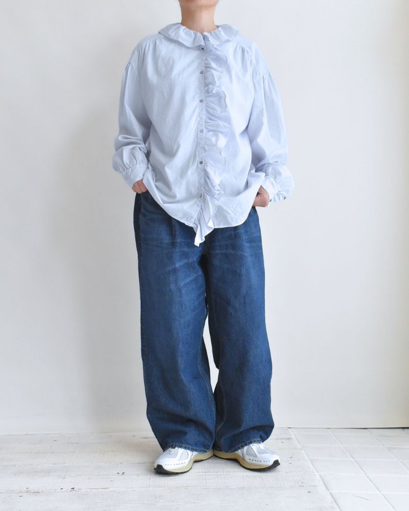 Ruffle Blouse in Sax