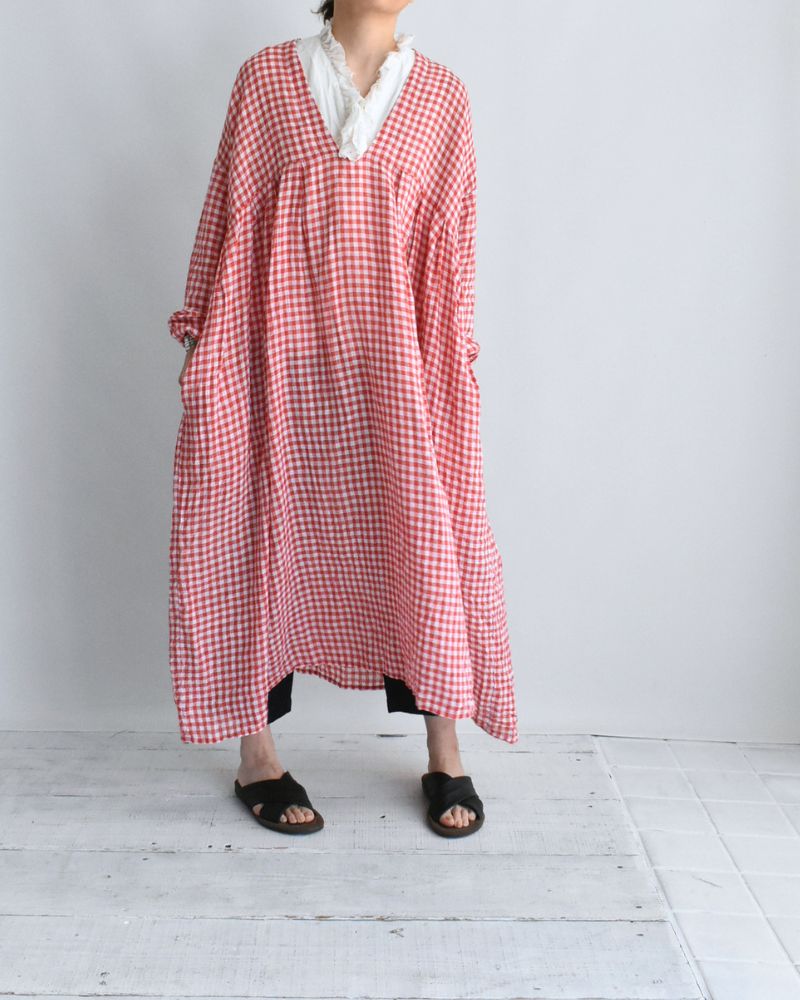 Gingham Check Linen Dress in RedCheck