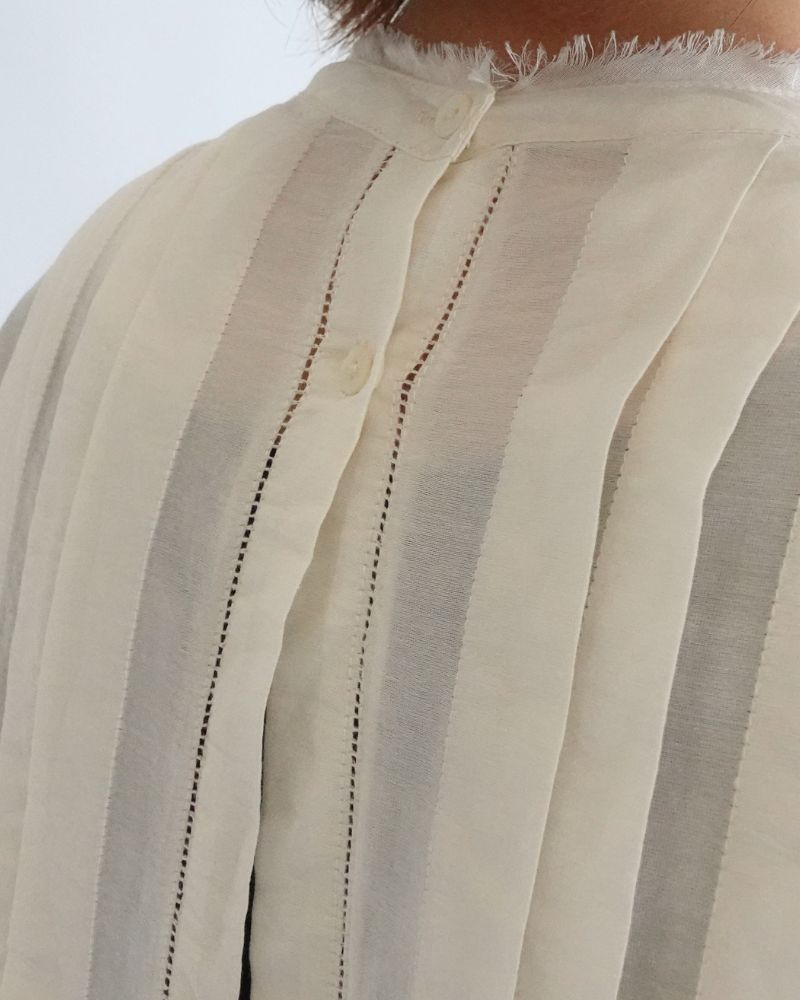 Airy Pintuck Lace Blouse in OffWhite