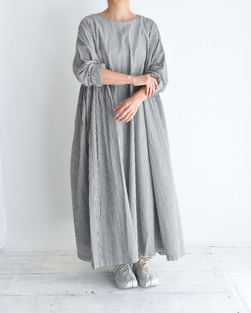 Gathered Dress in Stripe-B