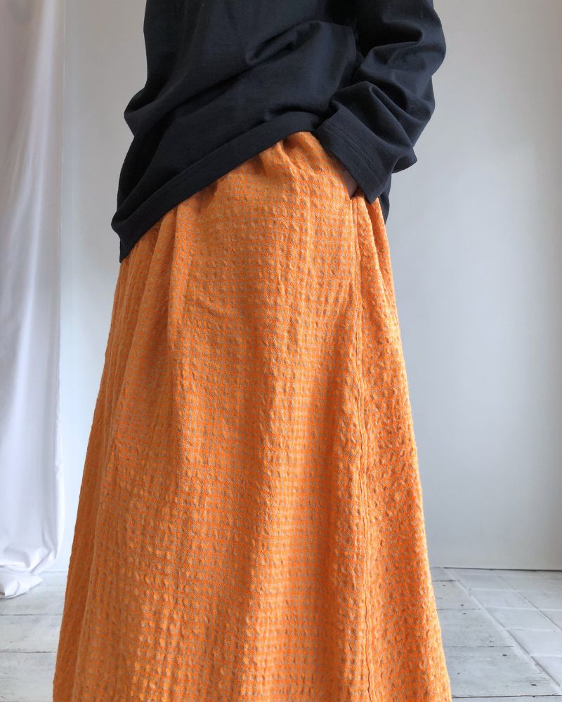 Wool Cotton Gingham Skirt in Orange/Mocha