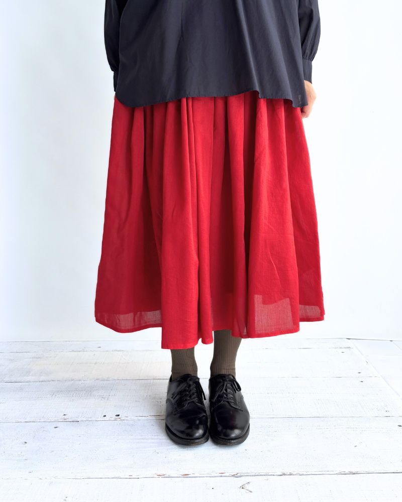 RAJASTHAN TUCK GATHERED SKIRT WITH LINING in Red