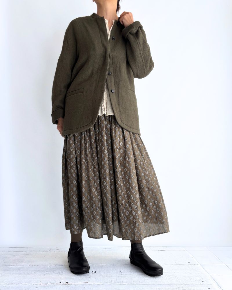 STAND COLLAR FLY FRONT JACKET in Olive