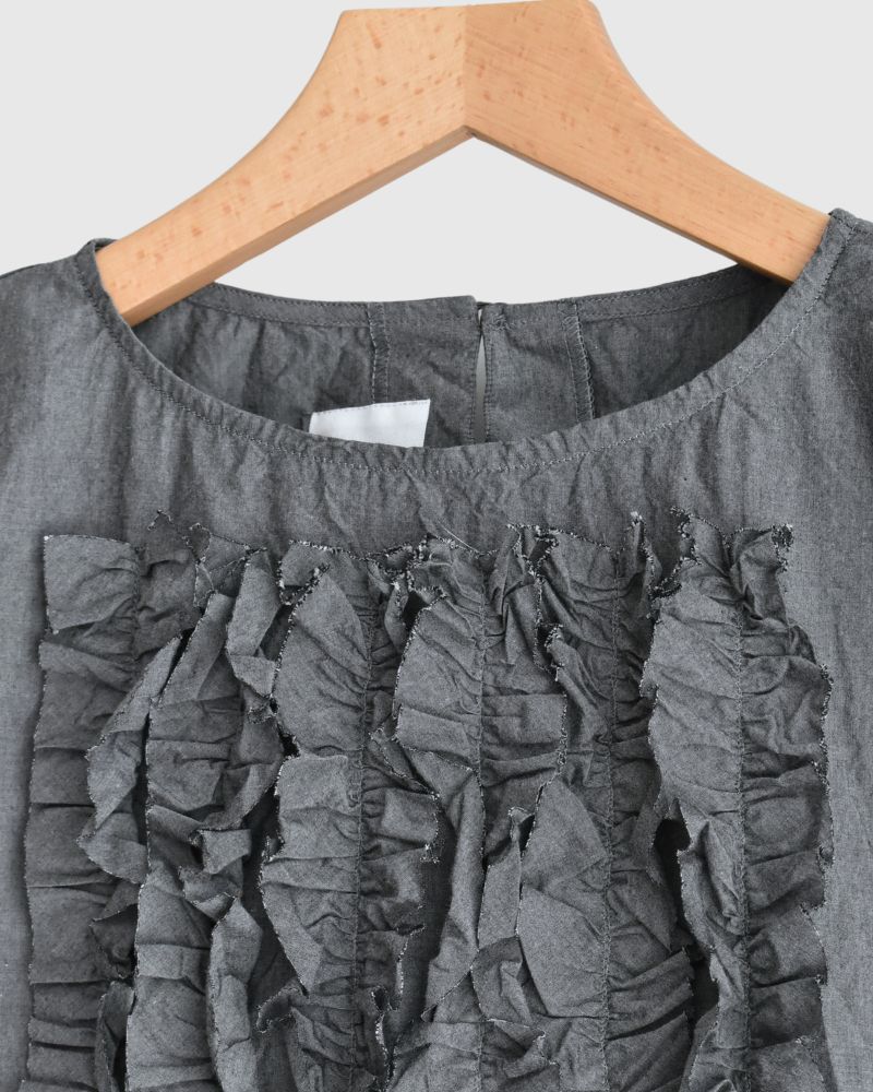 Front Frill Blouse in Gray