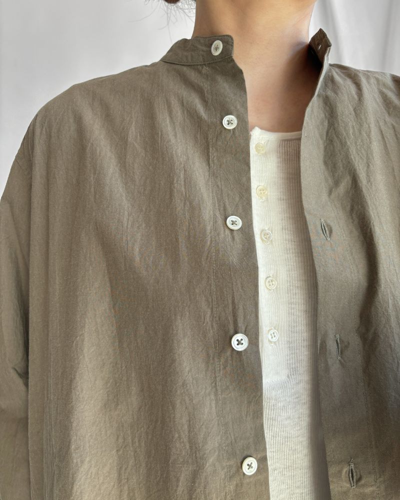 Band Collar Long Shirt in Khaki