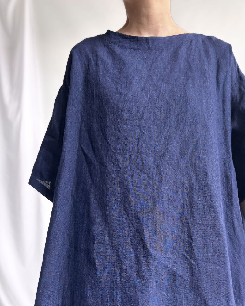 Box Pleated Dress in Indigo