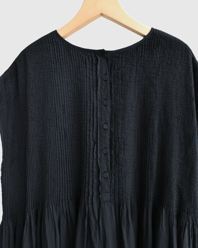Crew-Neck F/SL Dress with Pintuck in Marine