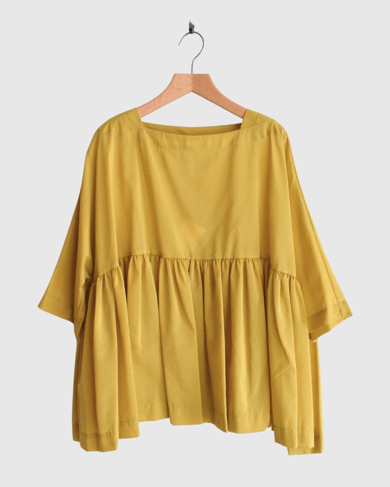 Gathered boat neck blouse in Yellow