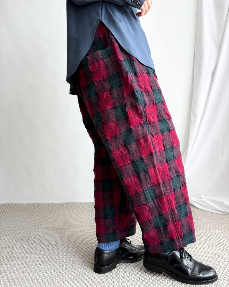 Wool Washer Tartan Pants in Bourdeax