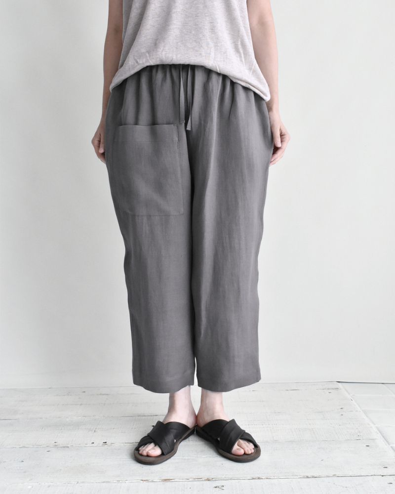 Asymmetric Pocket Baker Pants (LINEN) in DarkGray