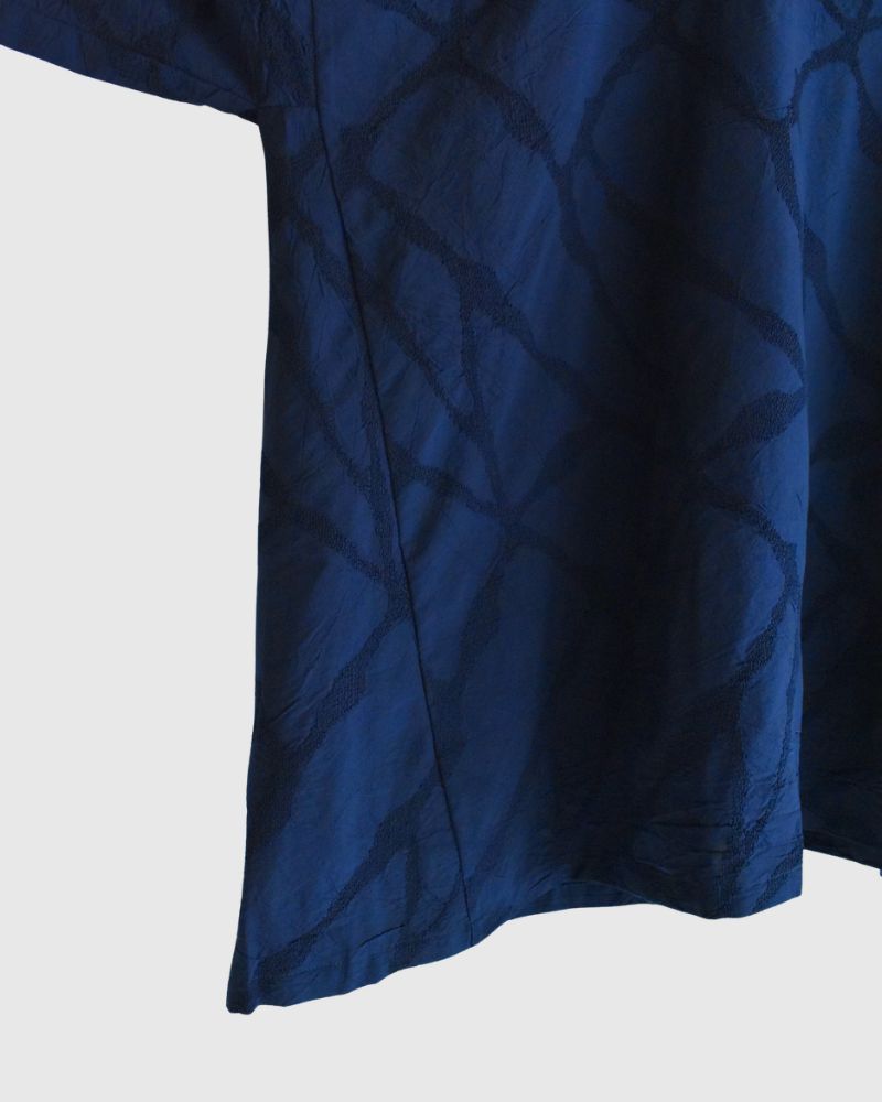 Panel Pullover Blouse (Embroidered) in Navy